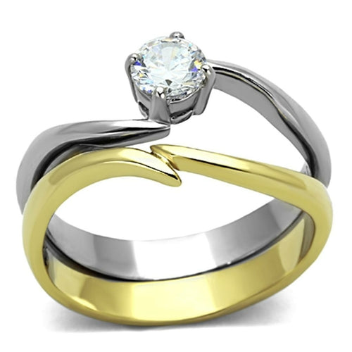 Load image into Gallery viewer, TK1092 - Two-Tone IP Gold (Ion Plating) Stainless Steel Ring with AAA