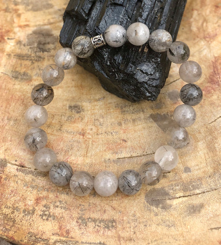 Black Tourmaline Quartz Stretch Bracelet! Natural Crystals & Handmade!