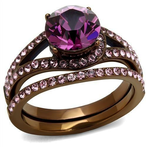 Load image into Gallery viewer, TK2745 - IP Coffee light Stainless Steel Ring with Top Grade Crystal
